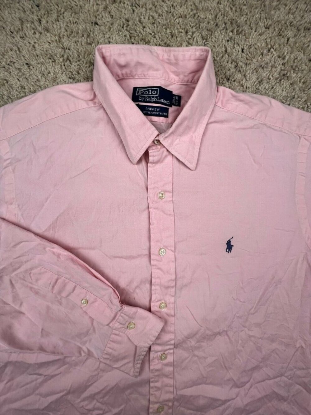 Polo Ralph Lauren ANDREW Button Up Shirt Cotton Men’s Size 16.5 34 PINK Oxford